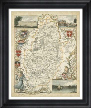 Framed Map of Nottinghamshire Print