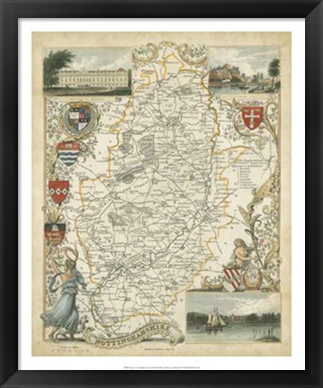 Framed Map of Nottinghamshire Print