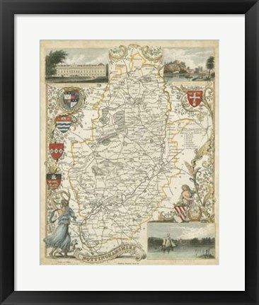 Framed Map of Nottinghamshire Print