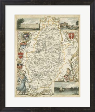 Framed Map of Nottinghamshire Print