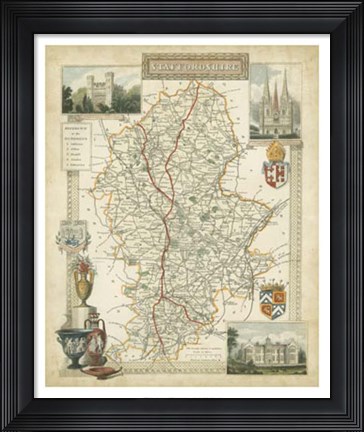 Framed Map of Staffordshire Print