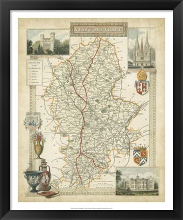 Framed Map of Staffordshire Print