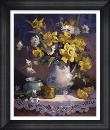 Framed Daffodils and Lace Print