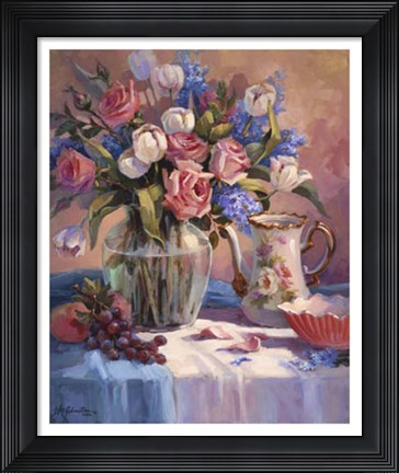 Framed White Tulips &amp; Roses Print