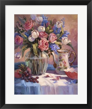 Framed White Tulips &amp; Roses Print