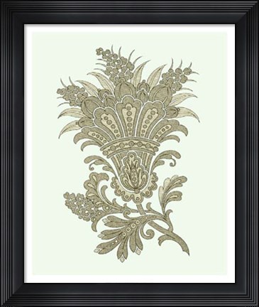 Framed Celadon Floral Motif I Print