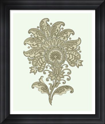 Framed Celadon Floral Motif III Print