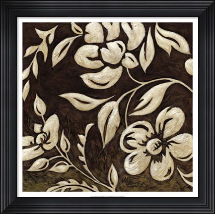 Framed Coffee and Cream Brocade I Print