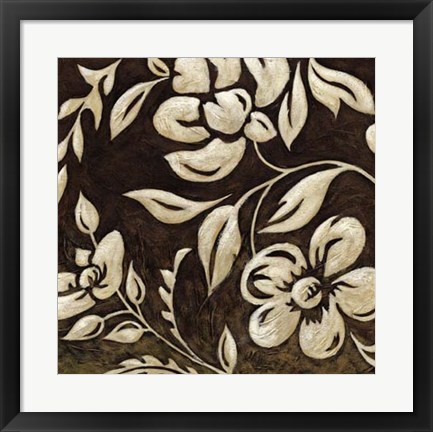 Framed Coffee and Cream Brocade I Print