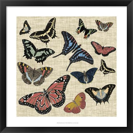 Framed Butterflies &amp; Linen I Print