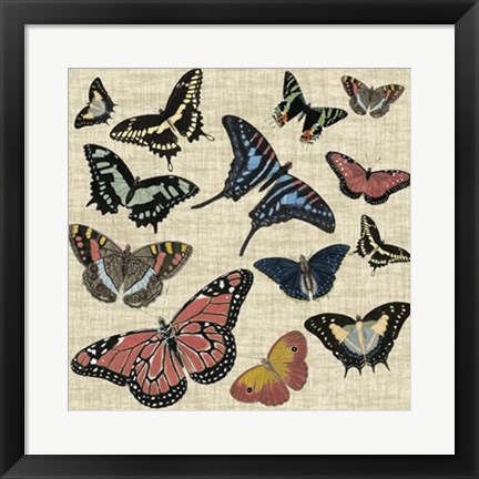 Framed Butterflies &amp; Linen I Print