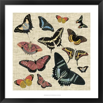 Framed Butterflies &amp; Linen II Print