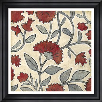 Framed Red &amp; Grey Floral I Print