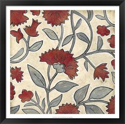 Framed Red &amp; Grey Floral I Print