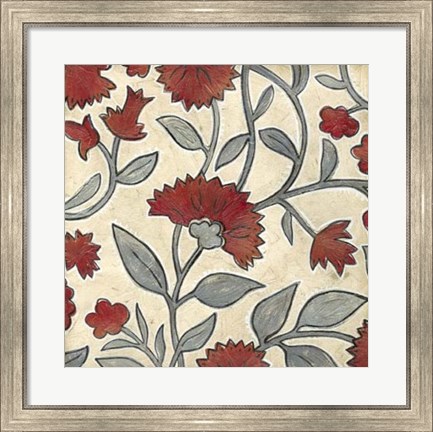 Framed Red &amp; Grey Floral I Print