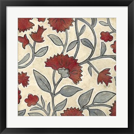 Framed Red &amp; Grey Floral I Print