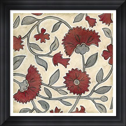 Framed Red &amp; Grey Floral II Print