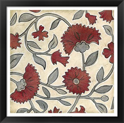 Framed Red &amp; Grey Floral II Print