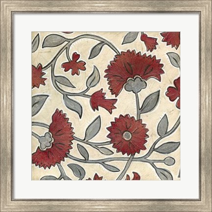 Framed Red &amp; Grey Floral II Print