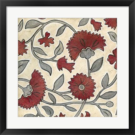 Framed Red &amp; Grey Floral II Print