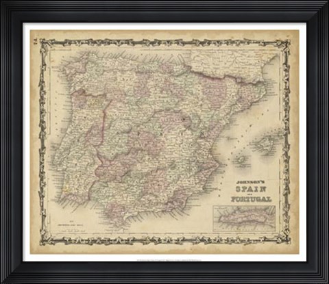 Framed Johnson's Map of Spain &amp; Portugal Print