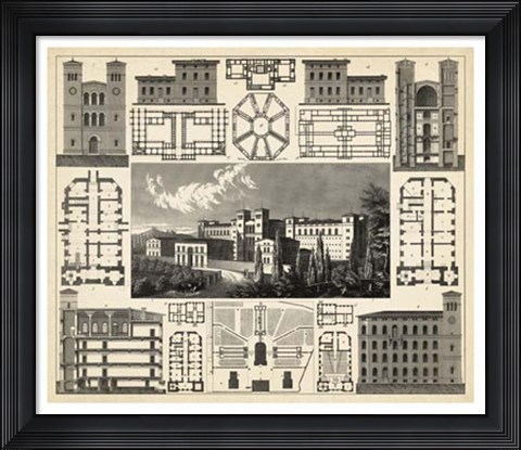 Framed Antique City Plan III Print
