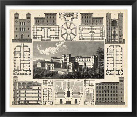 Framed Antique City Plan III Print