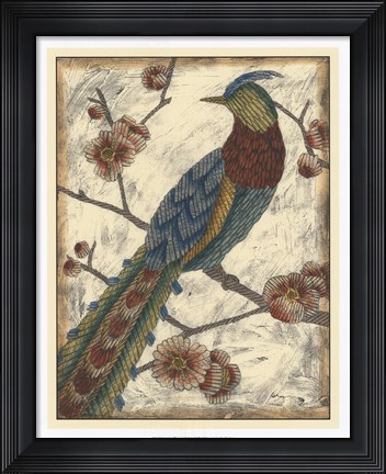 Framed Embroidered Pheasant I Print