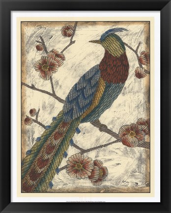 Framed Embroidered Pheasant I Print