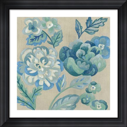 Framed Turquoise Chintz I Print