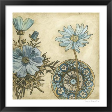 Framed Blue &amp; Taupe Blooms I Print