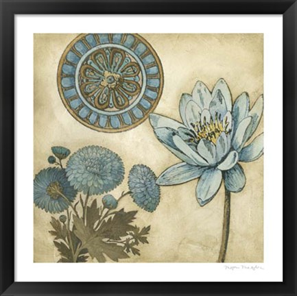 Framed Blue &amp; Taupe Blooms II Print