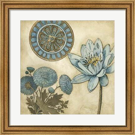 Framed Blue &amp; Taupe Blooms II Print