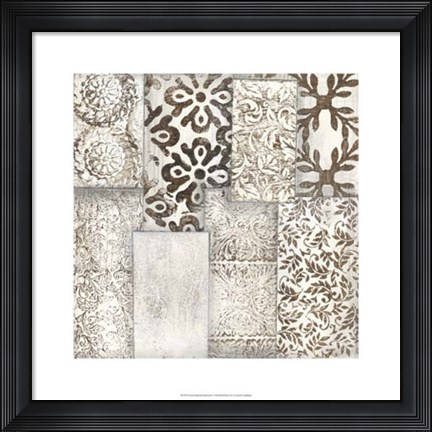 Framed Neutral Patterned Patchwork I Print
