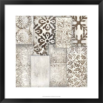 Framed Neutral Patterned Patchwork I Print