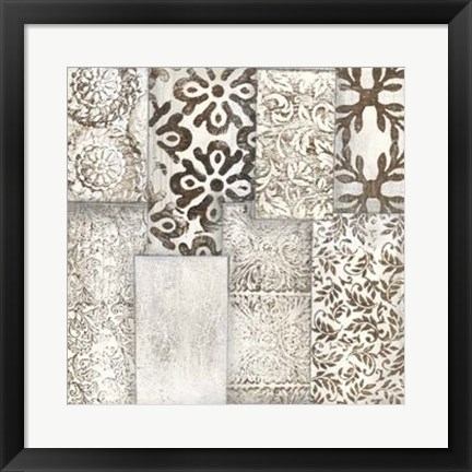 Framed Neutral Patterned Patchwork I Print