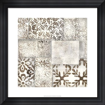 Framed Neutral Patterned Patchwork II Print