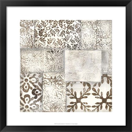 Framed Neutral Patterned Patchwork II Print