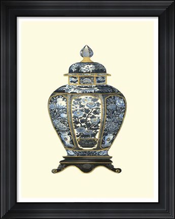 Framed Blue Porcelain Vase I Print