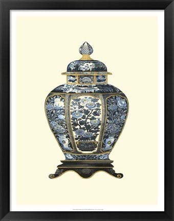 Framed Blue Porcelain Vase I Print