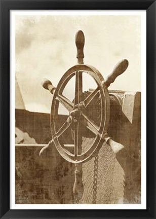 Framed Sepia Ship&#39;s Wheel I Print