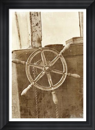 Framed Sepia Ship&#39;s Wheel II Print