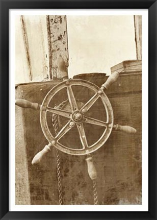 Framed Sepia Ship&#39;s Wheel II Print