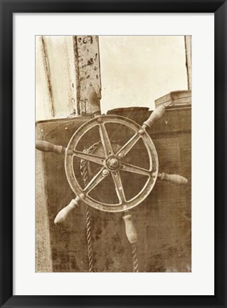 Framed Sepia Ship&#39;s Wheel II Print