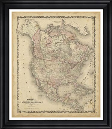 Framed Johnson's Map of North America Print