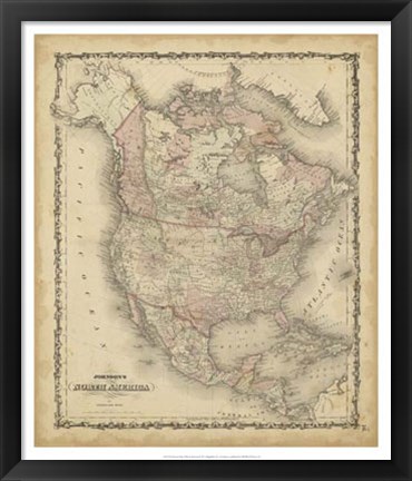 Framed Johnson&#39;s Map of North America Print