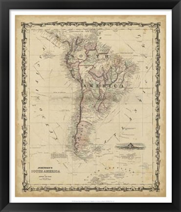 Framed Johnson&#39;s Map of South America Print