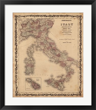 Framed Johnson&#39;s Map of Italy Print