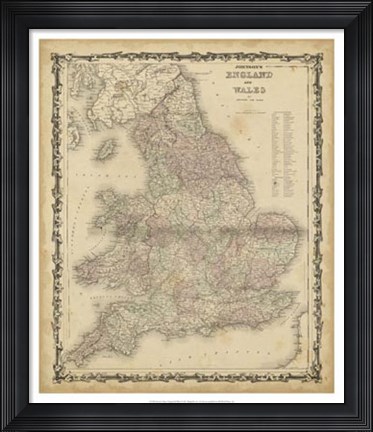 Framed Johnson's Map of England &amp; Wales Print