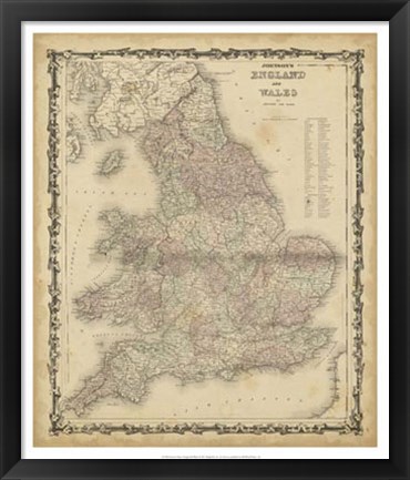 Framed Johnson&#39;s Map of England &amp; Wales Print